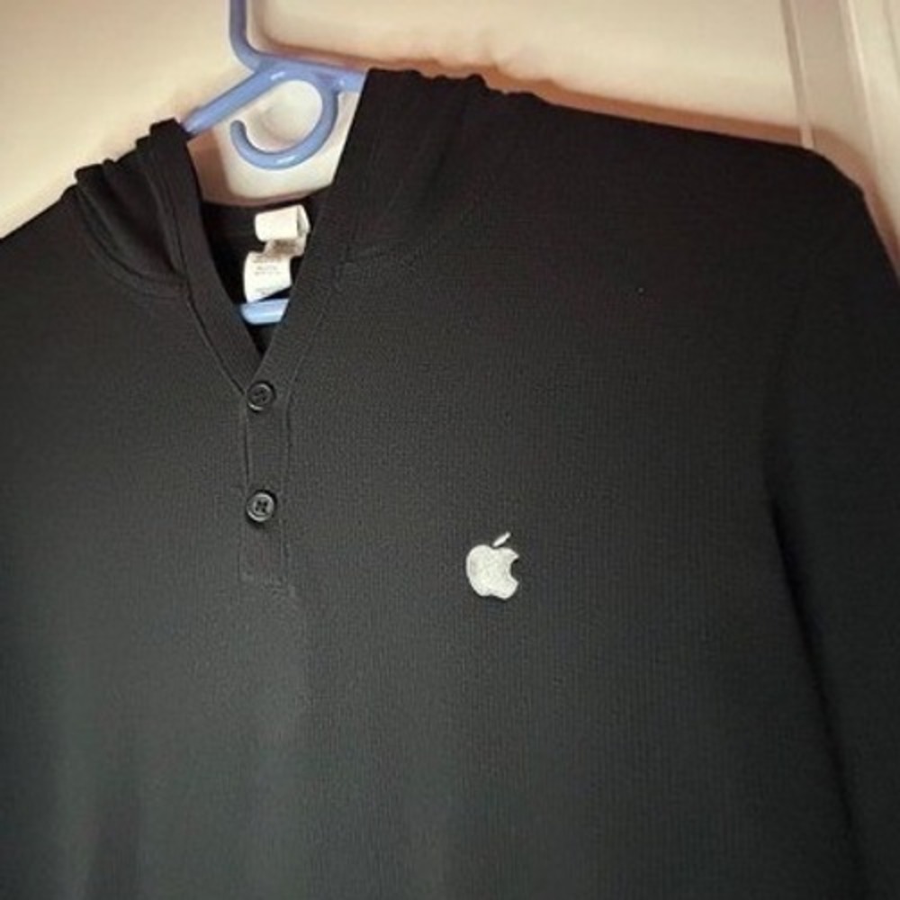 Vintage Y2k Apple Employee Promo Embroidery Waffle Knit Hoodie Sz Mens Small